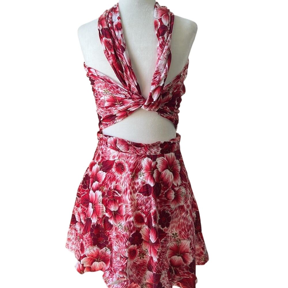 Floral Strapless mini dress wrap Hand made cotton bespoke - Picture 10 of 10